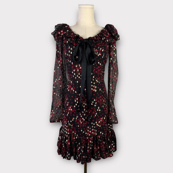 Jill Stuart Metallic Silk Flounce Long Sleeve Mini Dress Size 0 NEW - Picture 1 of 6